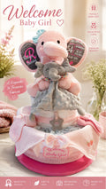 Nappy Cake with Personalised Baby Stats Elephant & comforter
