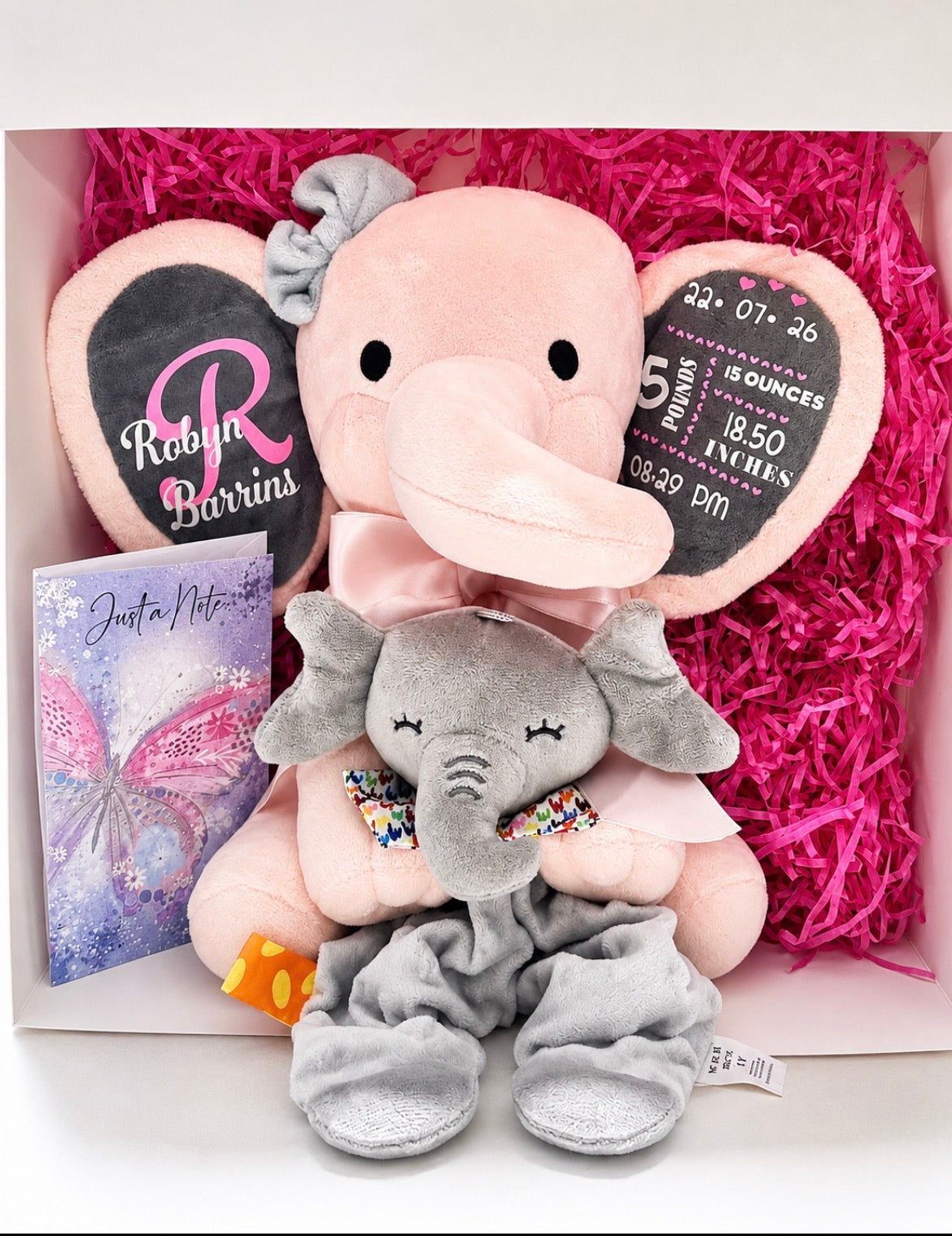 Personalised Baby Stats Elephant with Comforter
