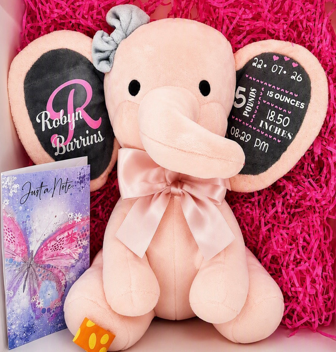 Personalised Baby Stats Pink Elephant
